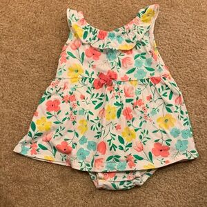Carter's Cotton Floral onesie dress - Pink, Yellow, Green
